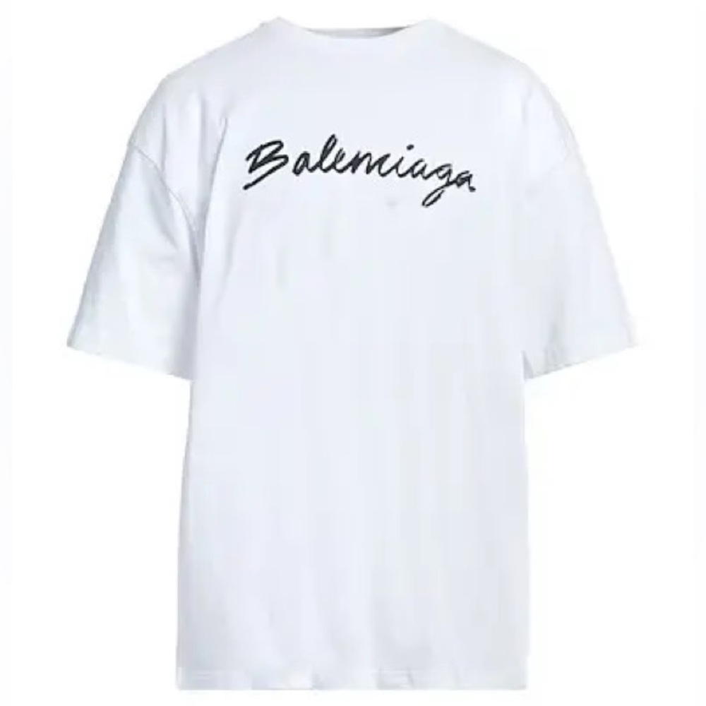 Like New Men’s Size Medium Balenciaga Oversized Logo Scripted T-shirt 100% White - Picture 1 of 14